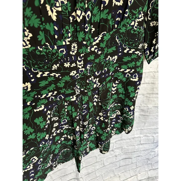 Veronica Beard 100% Silk Floral Ruched Mini Dress Green Navy Size 6 - Picture 5 of 9